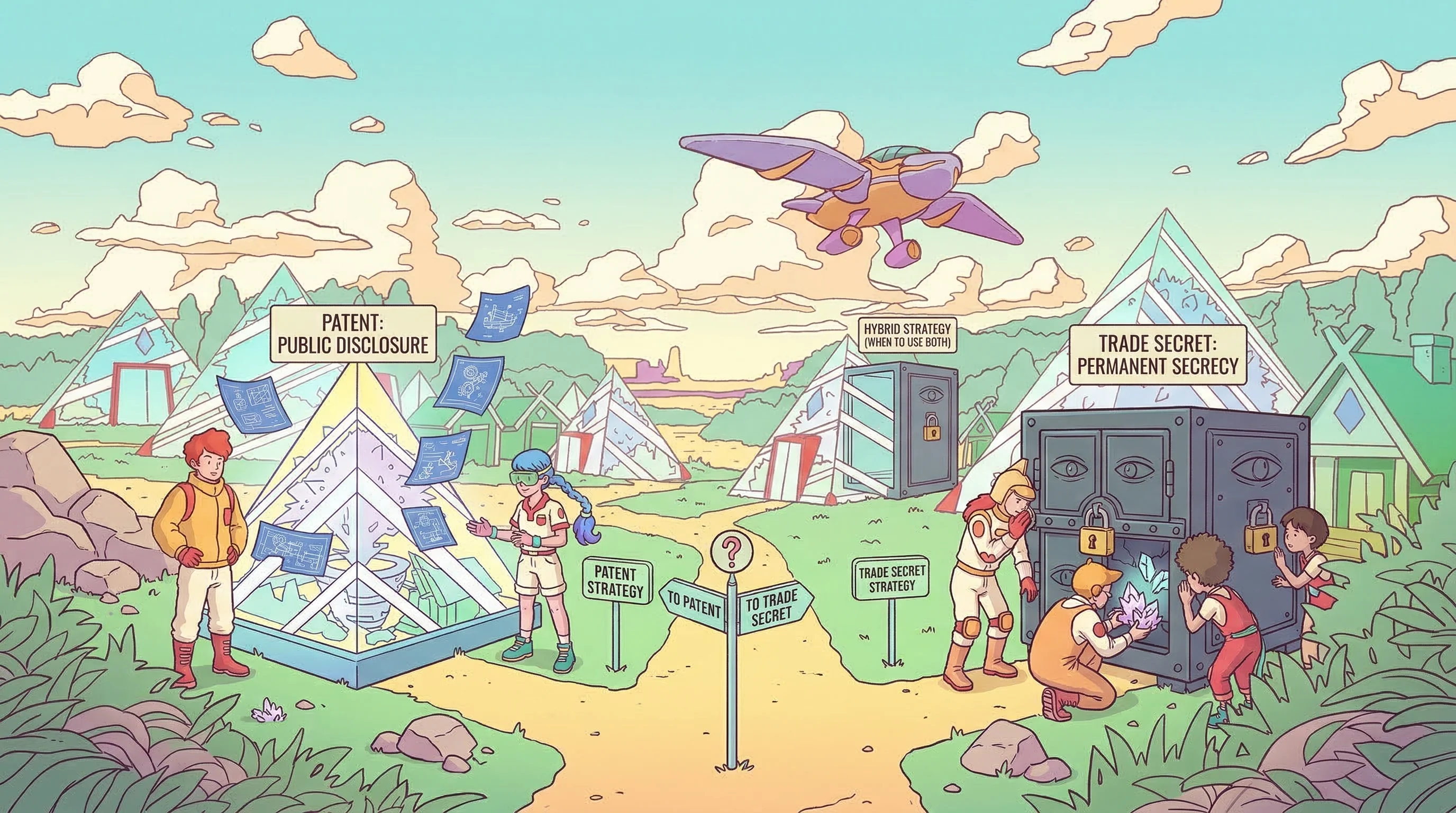 Illustration comparing patents and trade secrets